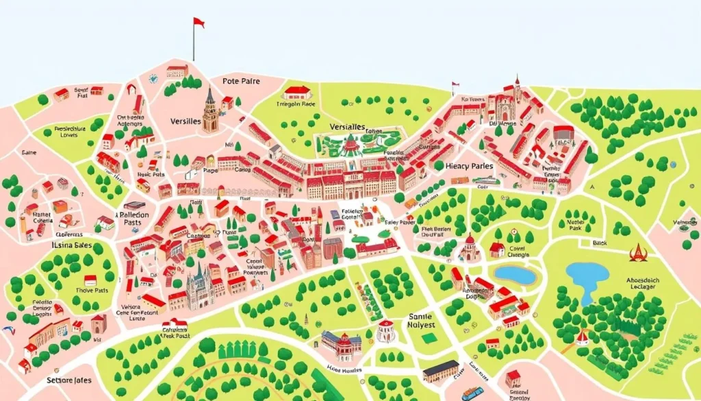 Image of a map showing Versailles and nearby attractions