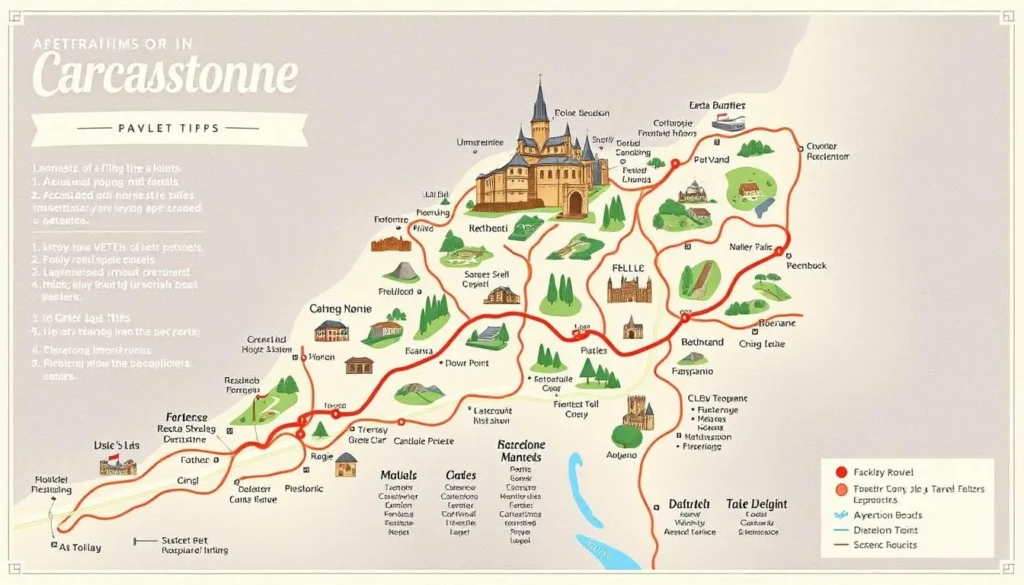 Image of a map showing day trip destinations around Carcassonne