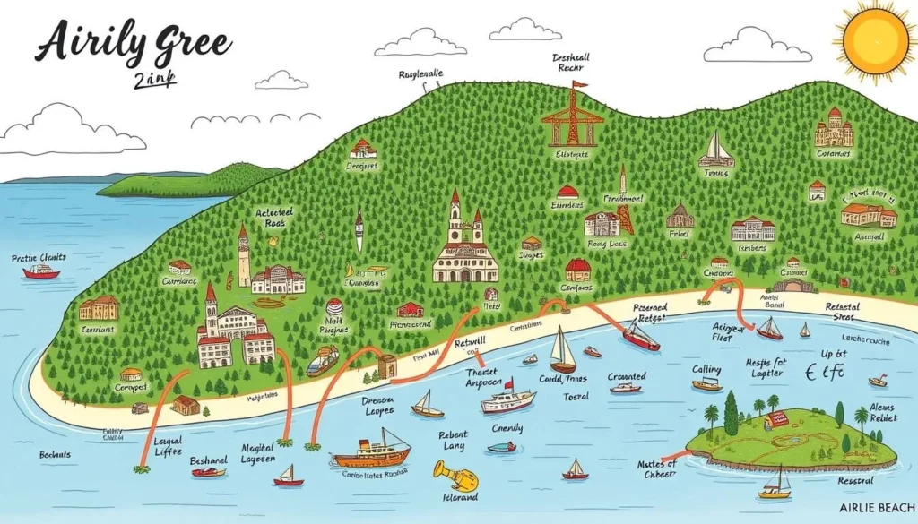 Image of a map showing day trip destinations from Airlie Beach