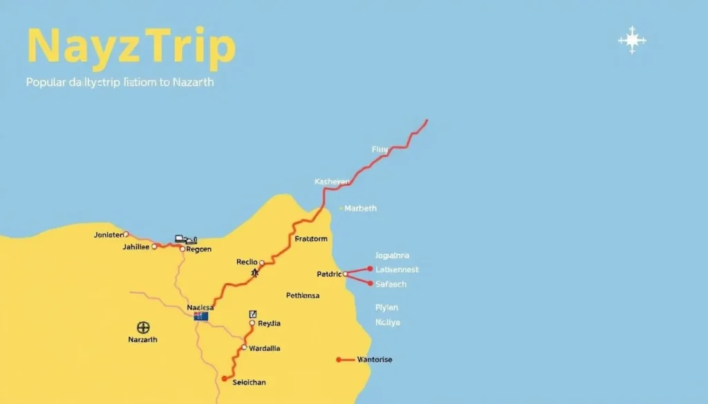 Image of a map showing day trip locations from Nazareth