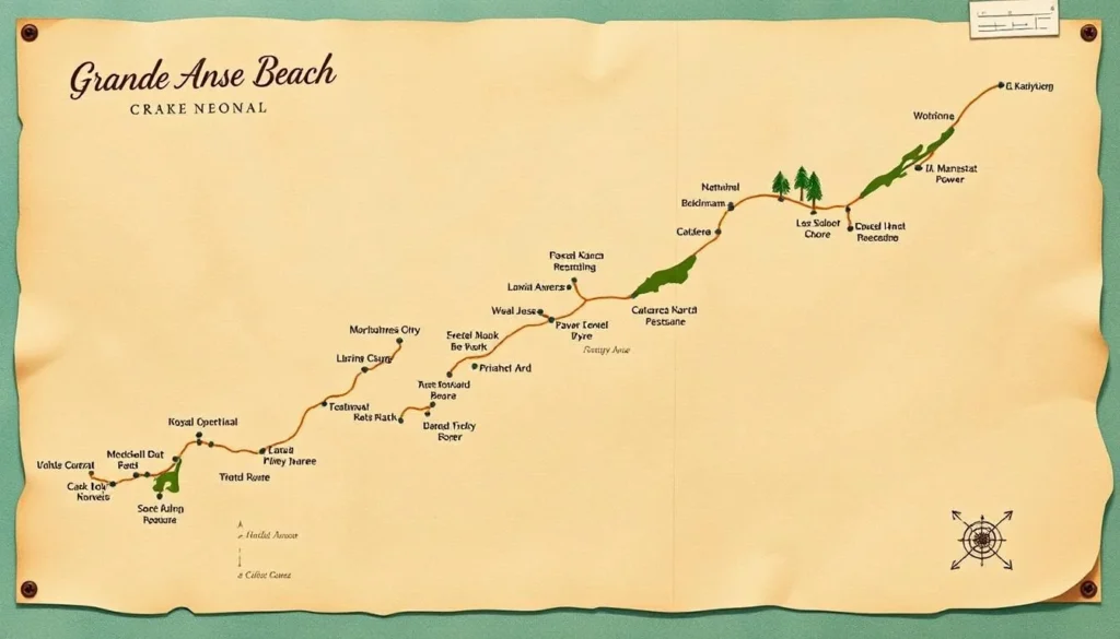 Image of a map showing day trip routes from Grande Anse Beach Image of a map showing day trip routes from Grande Anse Beach