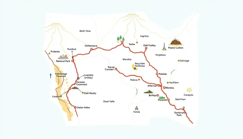 Image of a map showing directions to Death Valley National Park