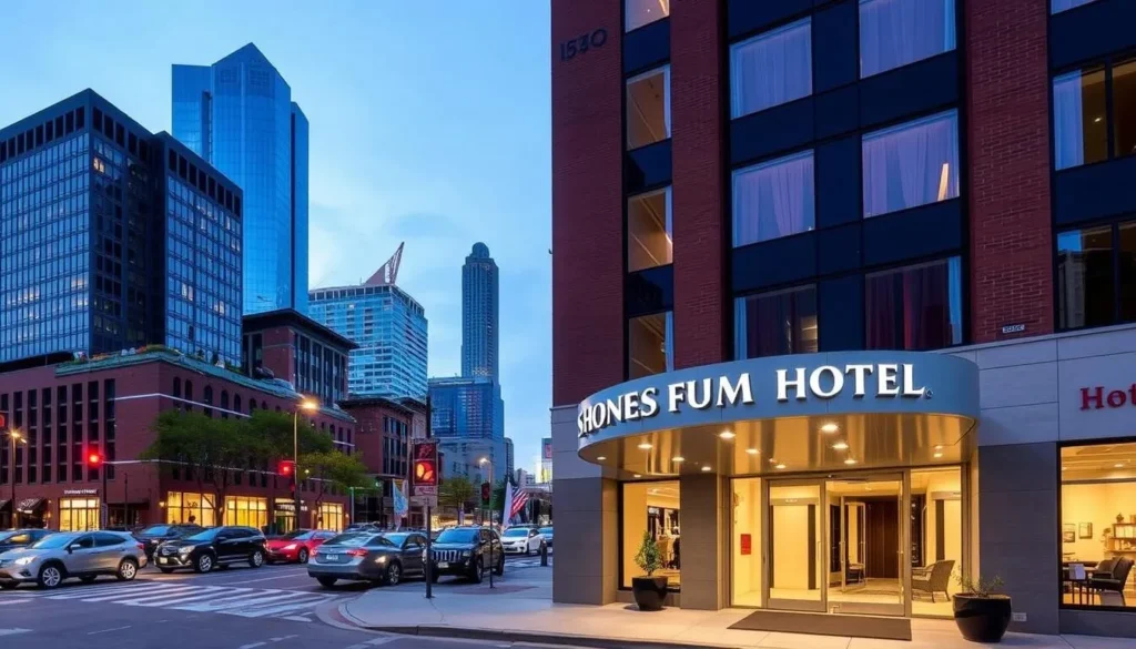 Image of a mid-range hotel in downtown Indianapolis