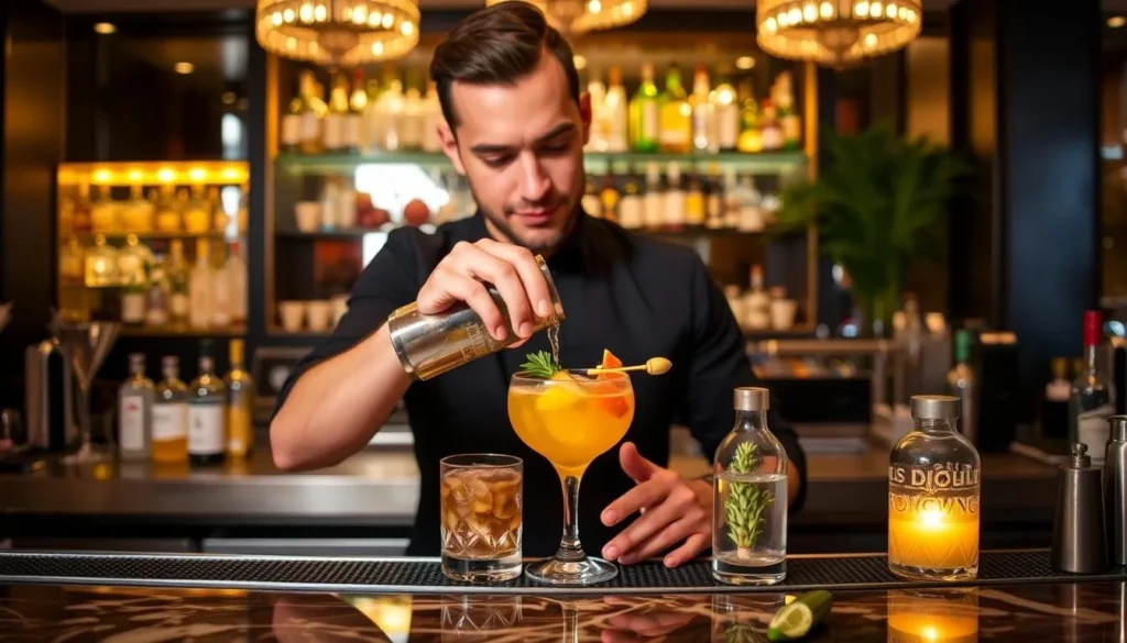 Image of a mixologist crafting a cocktail at Quinary
