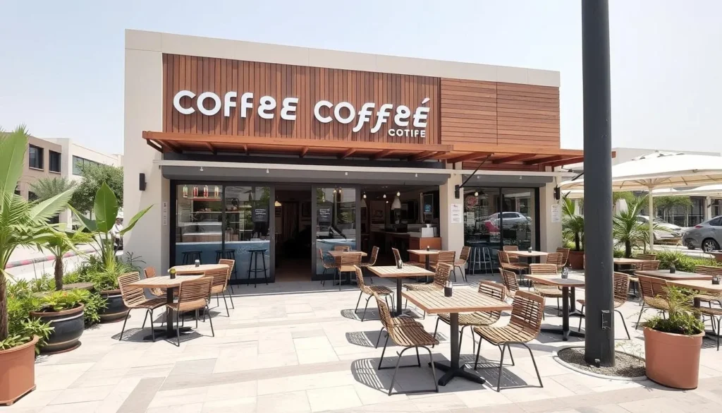 Image of a modern coffee shop in Al Khobar with outdoor seating