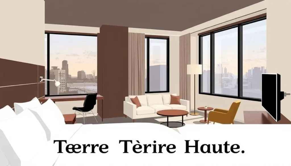 Image of a modern hotel room in downtown Terre Haute Image of a modern hotel room in downtown Terre Haute