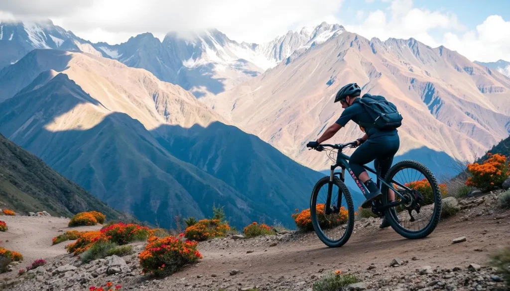 Image of a mountain biker on Death Road, La Paz, Bolivia