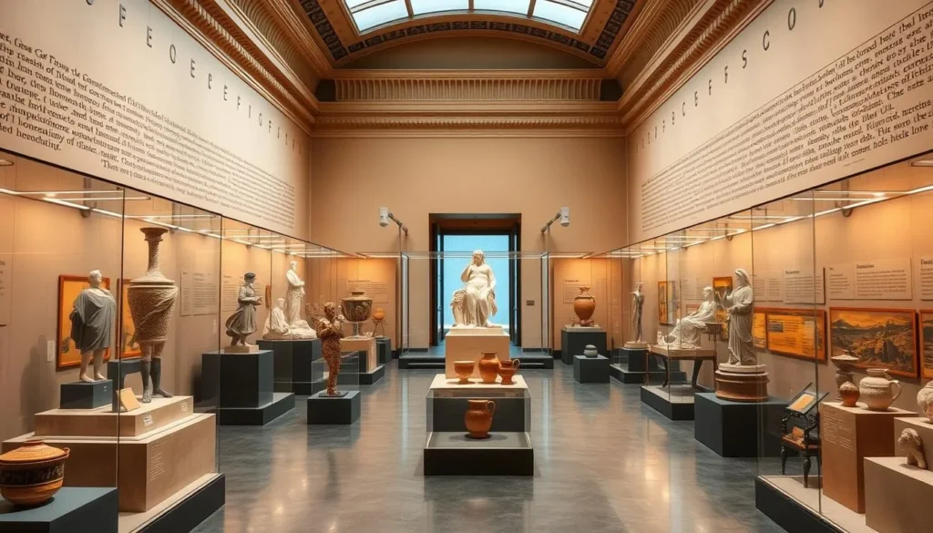 Image of a museum interior with ancient Greek artifacts