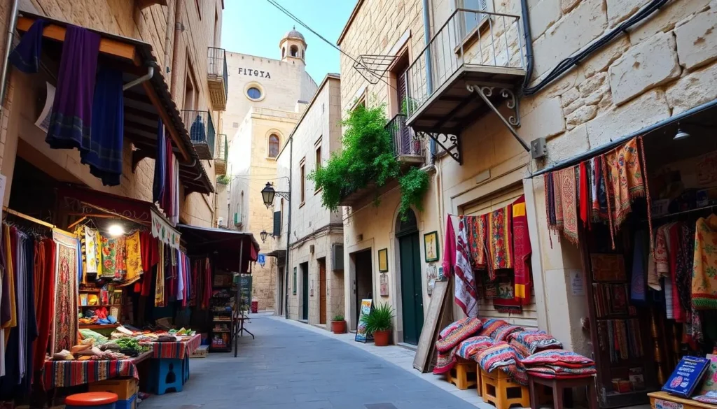 Image of a narrow street in Nazareth's Old City with ancient architecture and vibrant market stalls