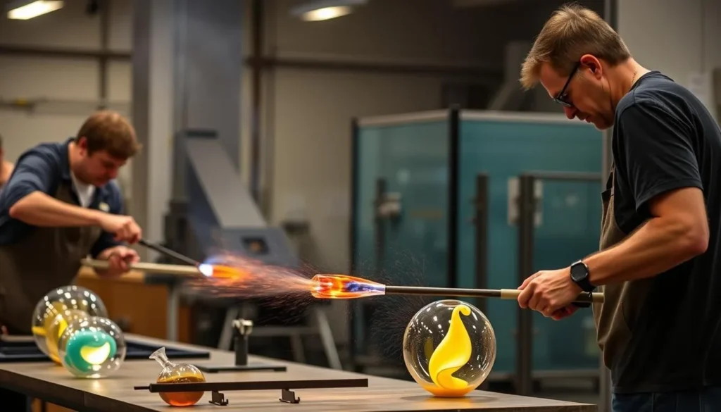 Image of a notable glass-blowing demonstration at The Chrysler Museum Glass Studio