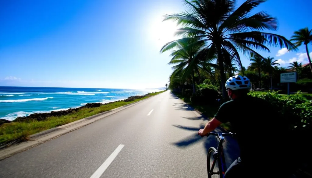 Image of a person biking along a coastal road in Naples, Florida