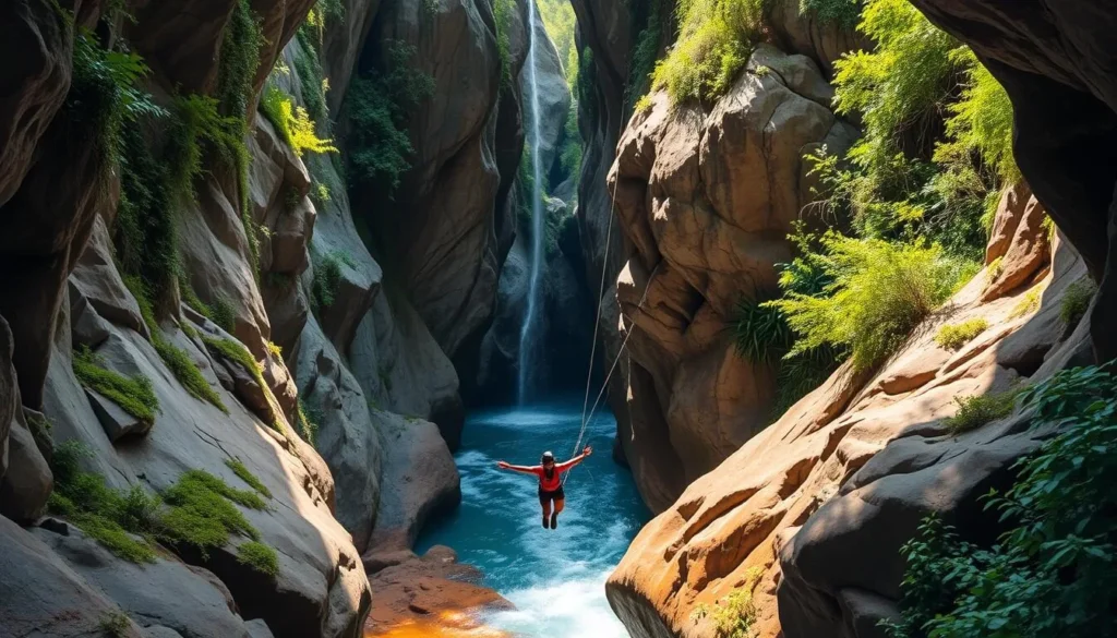 Image of a person canyoning in Millennium Cave, Santo Island