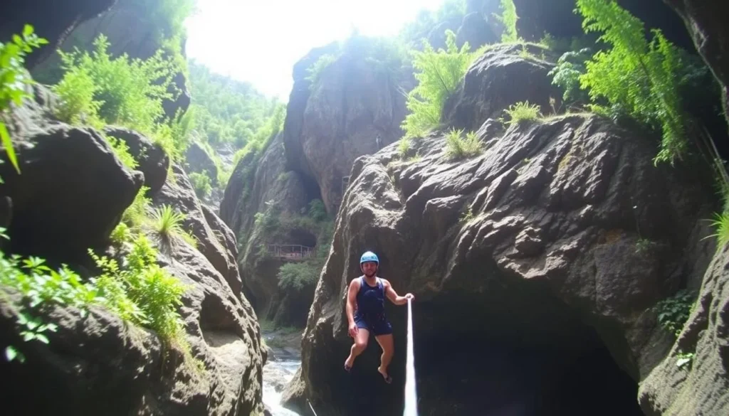 Image of a person canyoning in Ravine Chaude canyon, Basse-Terre Island