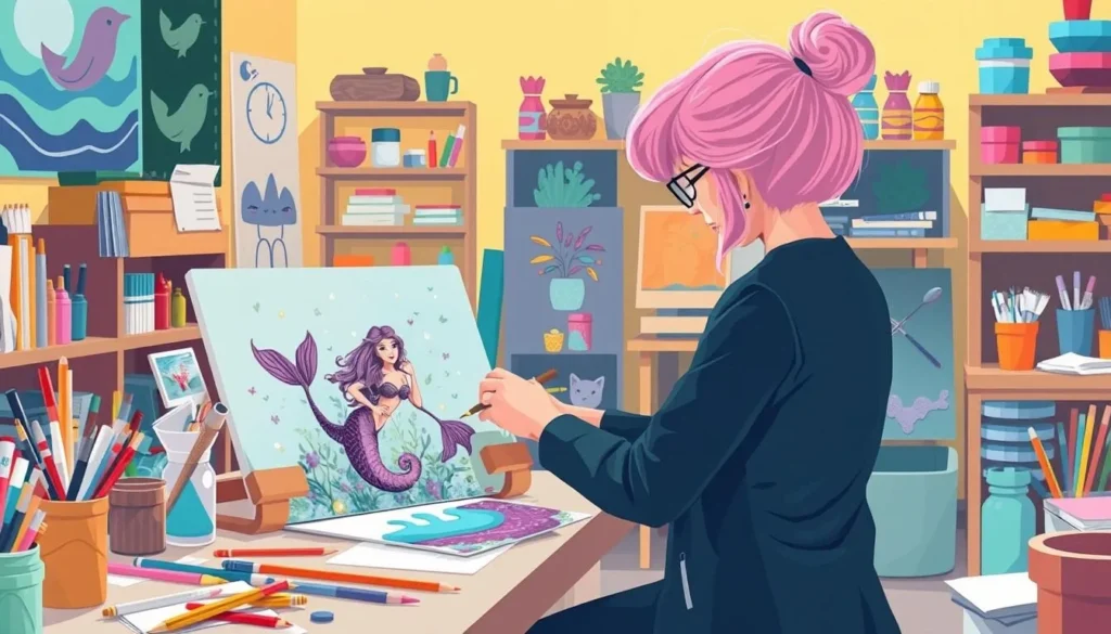 Image of a person creating mermaid art at the Mermaid Factory workshop
