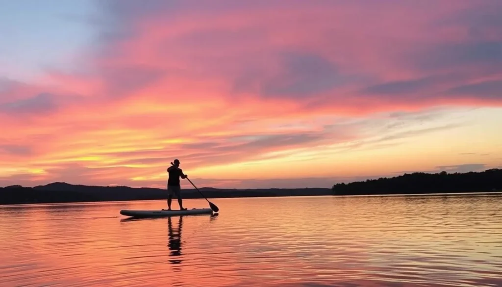 Image of a person engaging in stand-up paddleboarding on Lake Carolyn