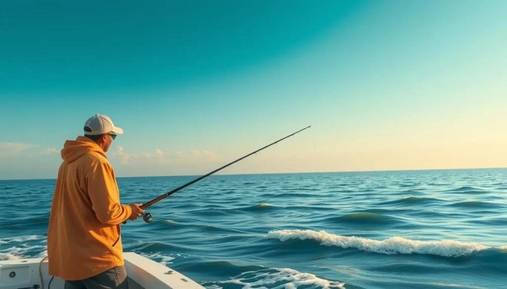 Image of a person fishing on Mobile Bay