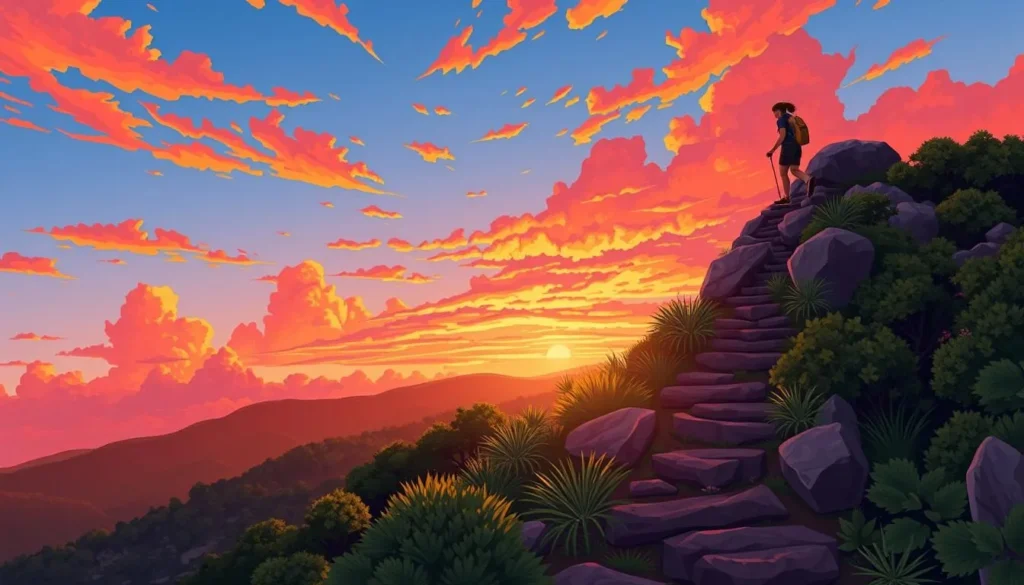 Image of a person hiking up Mount Coolum at sunset