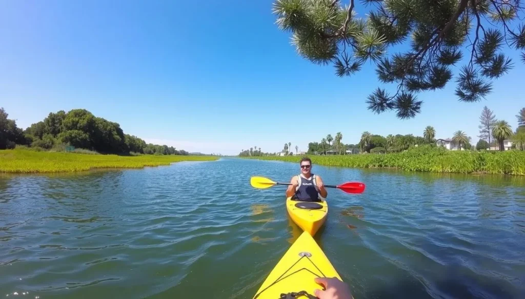 Image of a person kayaking in Newport Beach's Back Bay
