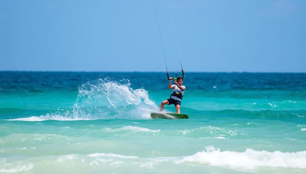 Image of a person kiteboarding on South Padre Island
