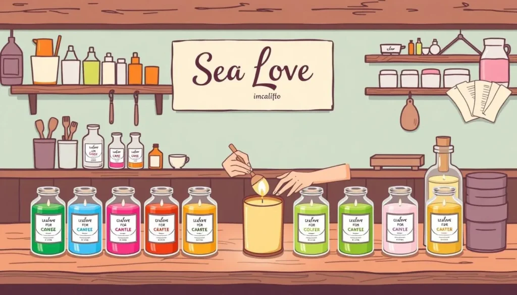 Image of a person making a candle at Sea Love with various scents and colors available