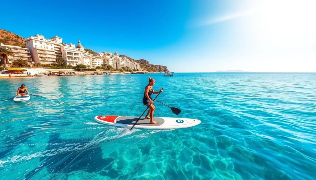 Image of a person paddleboarding in Marbella's clear waters