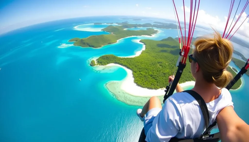 Image of a person parasailing over Hamilton Island