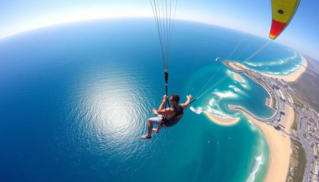 Image of a person parasailing over the Gold Coast