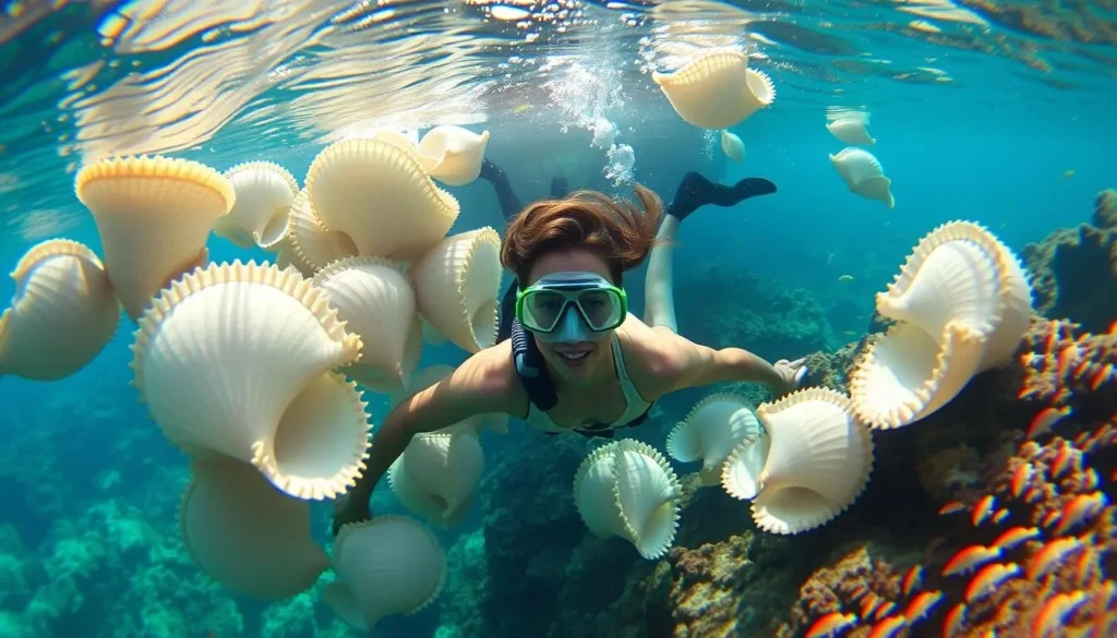 Image of a person snorkeling in the Giant Clam Sanctuary Image of a person snorkeling in the Giant Clam Sanctuary