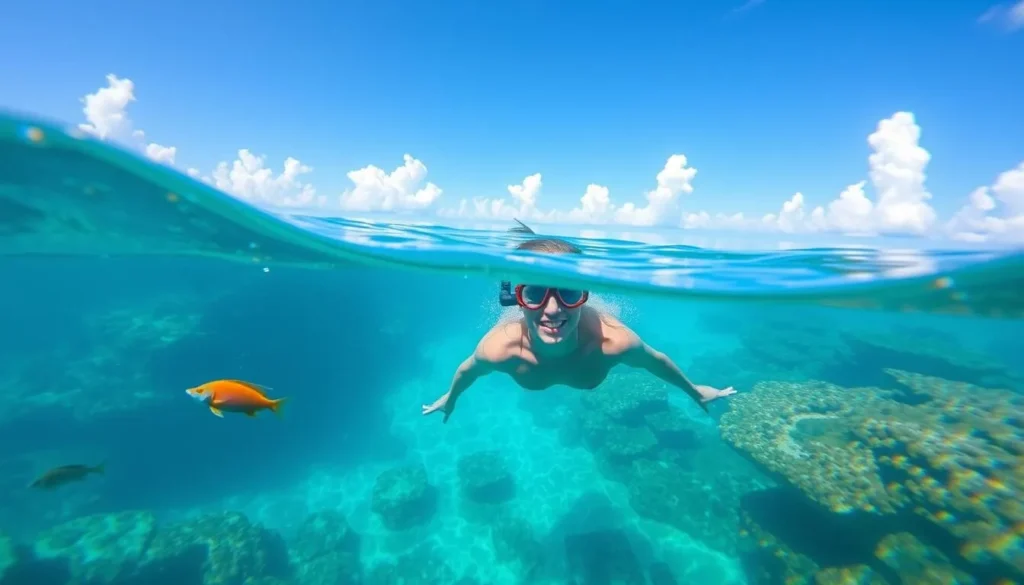 Image of a person snorkeling in the crystal-clear waters of Freeport, Bahamas
