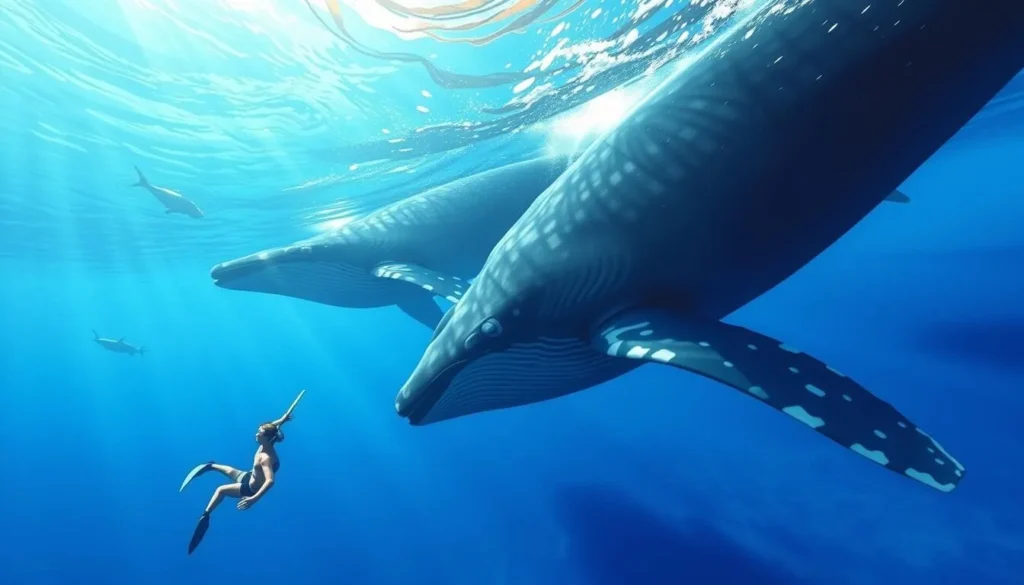 Image of a person snorkeling with humpback whales in Nuku'alofa, Tonga