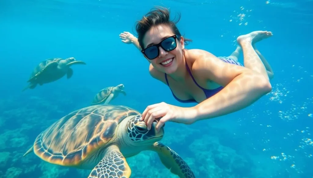 Image of a person swimming with sea turtles in Rarotonga