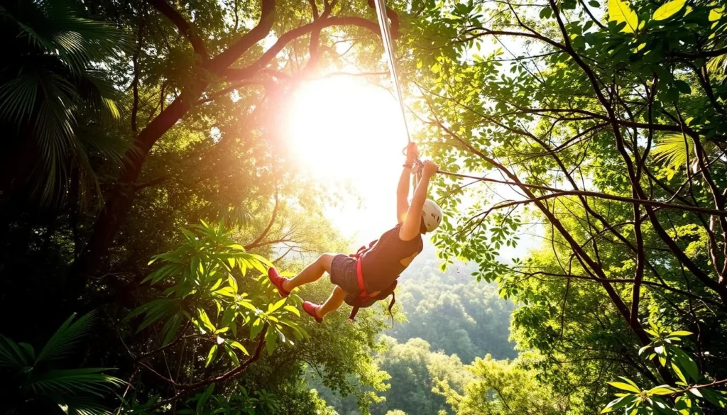 Image of a person zip lining through a forest in Puerto Rico