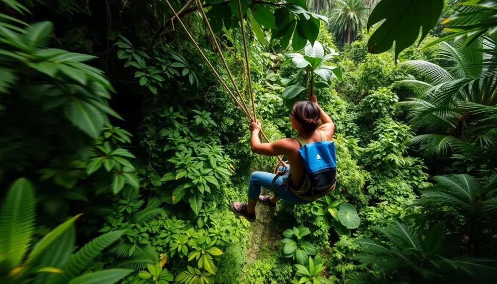 Image of a person zipping through the jungle canopy near Port Vila
