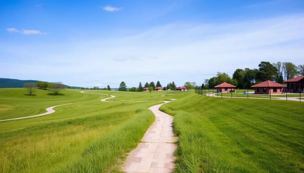 Image of a picturesque meadow with walking trails and recreational facilities