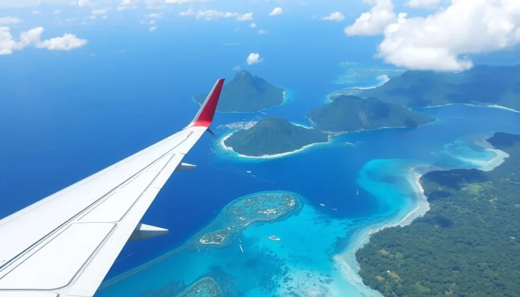 Image of a plane flying towards Pago Pago