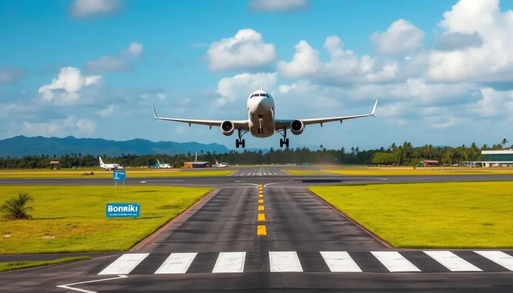 Image of a plane landing at Bonriki International Airport
