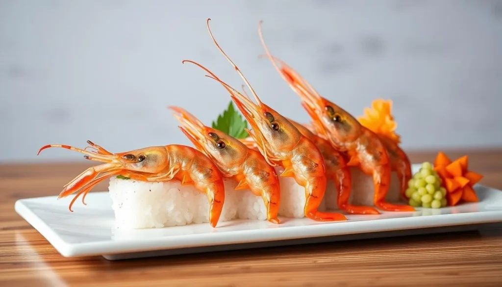 Image of a plate of Toyama Bay Sushi with glass shrimp