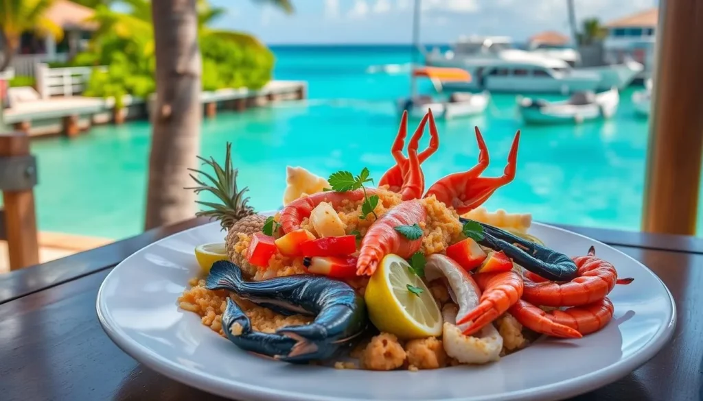 Image of a plate of fresh seafood at a Key West waterfront restaurant
