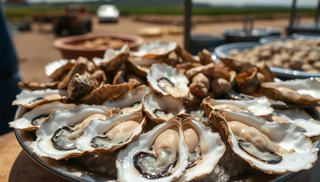 Image of a plate of freshly shucked oysters at an Arcachon oyster farm Image of a plate of freshly shucked oysters at an Arcachon oyster farm