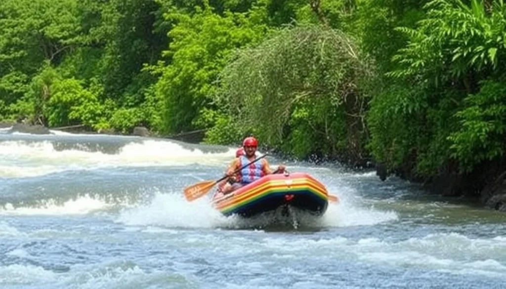 Image of a raft navigating the rapids on the Pacuare River
