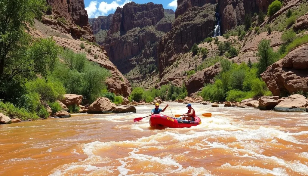 Image of a raft navigating through the rapids of the Colorado River