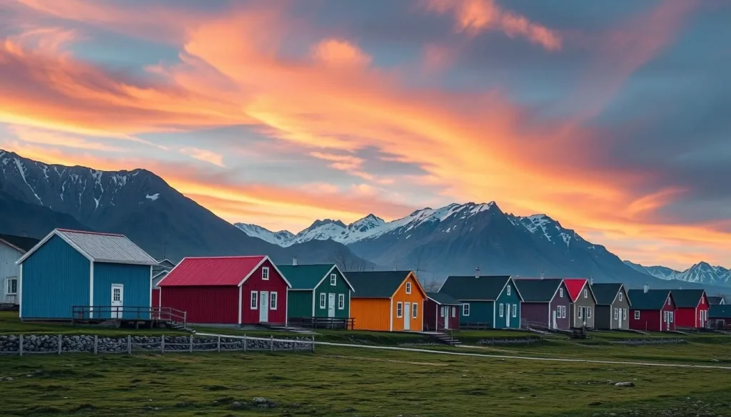 Image of a remote Greenlandic settlement with colorful houses Image of a remote Greenlandic settlement with colorful houses