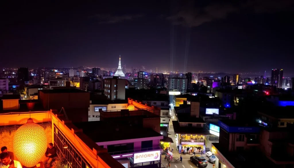 Image of a rooftop bar in Thamel at night