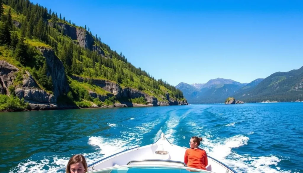 Image of a scenic boat tour on Kachemak Bay