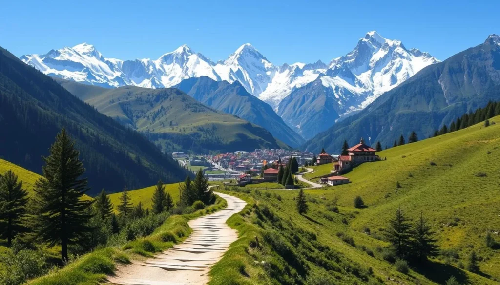 Image of a scenic trail leading to Namche Bazaar