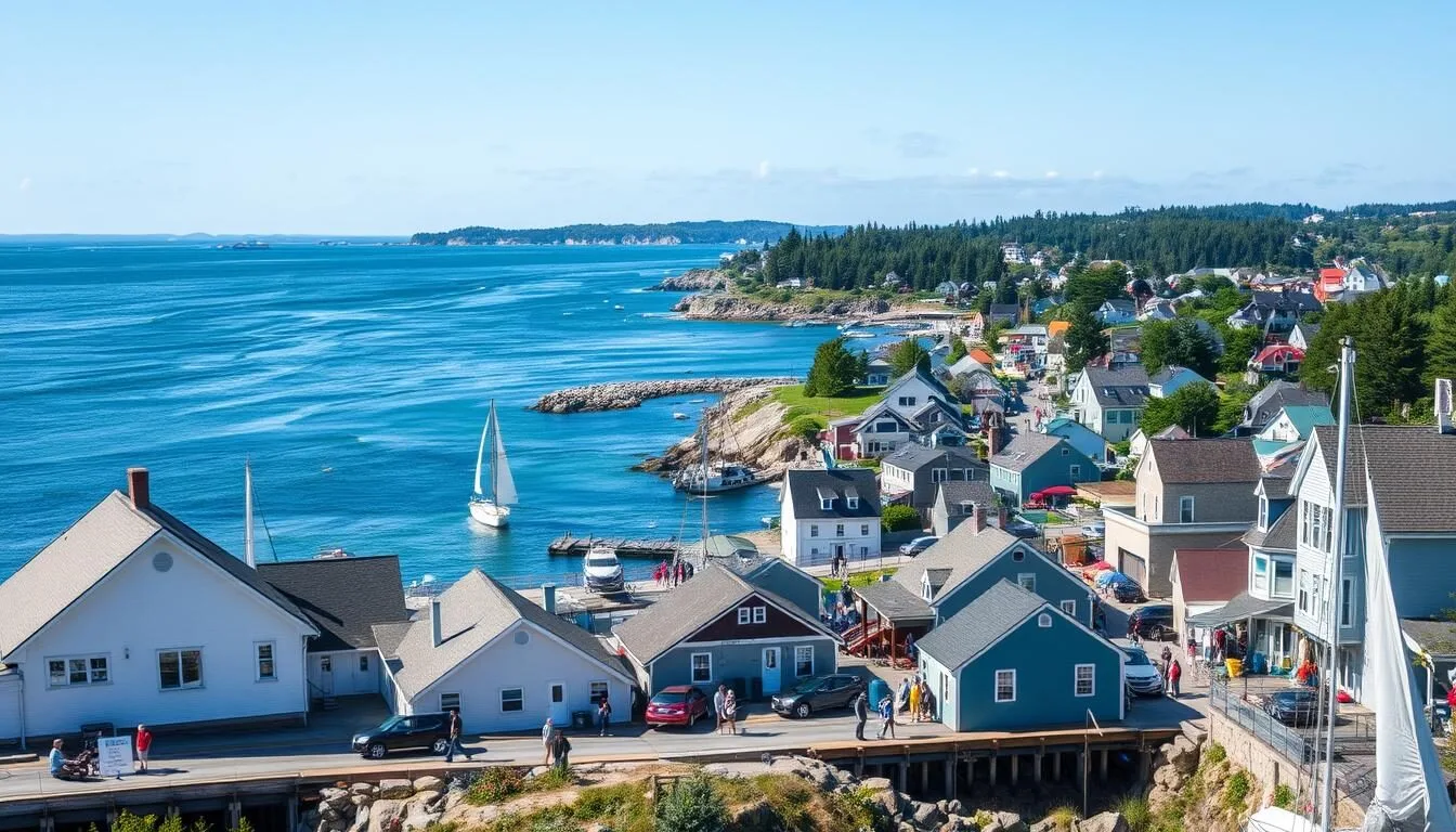 Image of a scenic view of Freeport, Maine, showcasing its coastal beauty and outdoor activities.