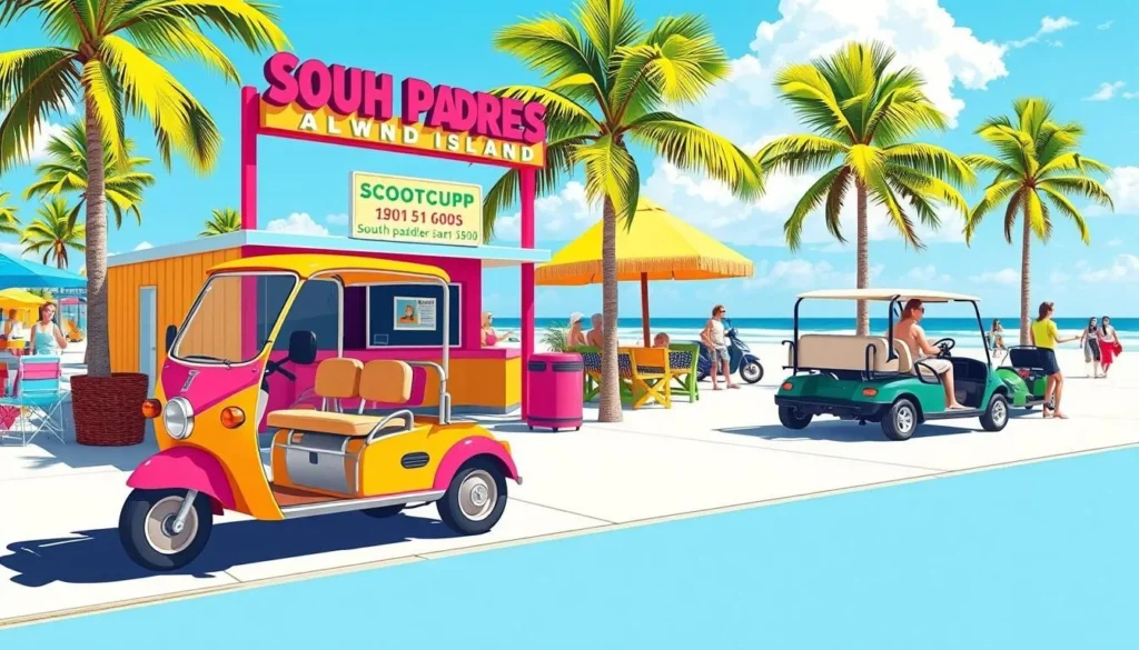 Image of a scootcoupe or golf cart rental on South Padre Island