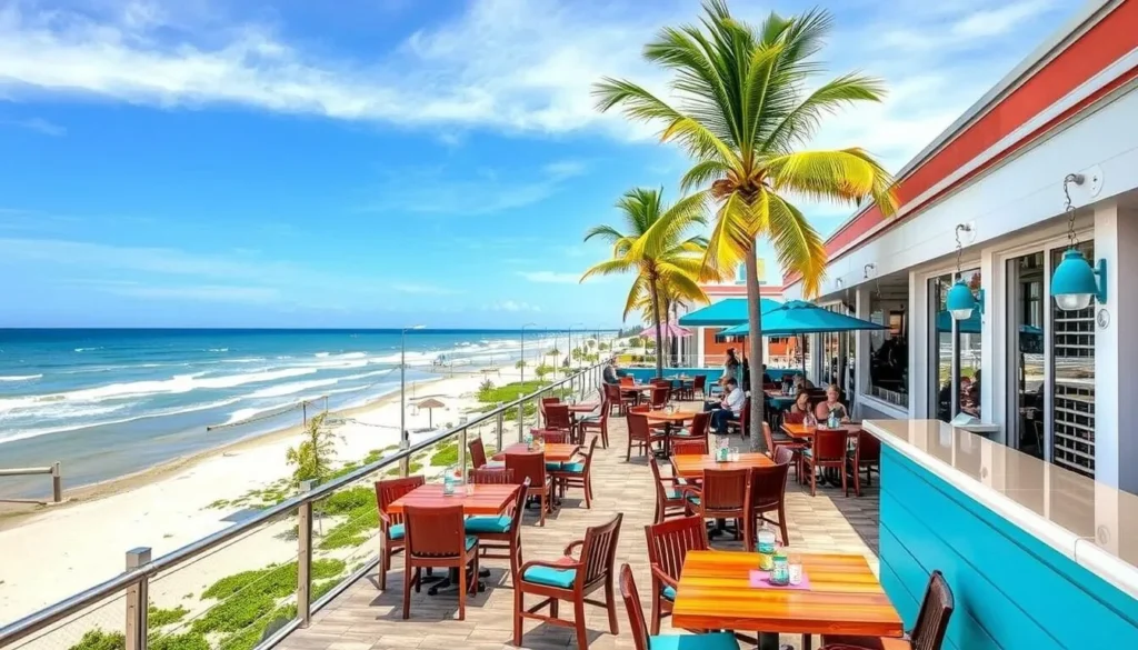 Image of a seafood restaurant on South Padre Island with ocean views