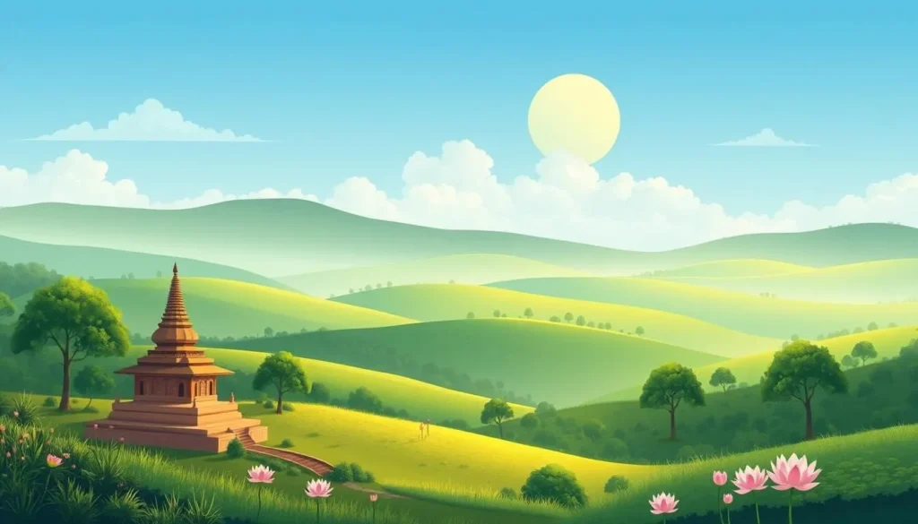 Image of a serene Buddhist landscape near Lumbini