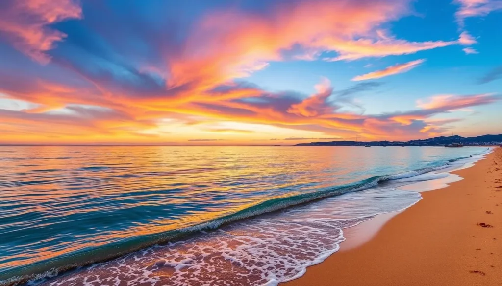 Image of a serene Cannes beach scene during sunset